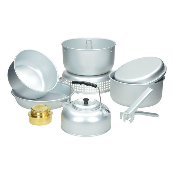 MIL-TEC campingkachel set buiten kookgerei kit alcohol brander aluminium potpan