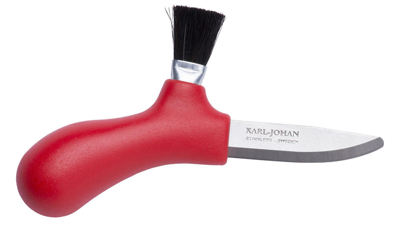 Zweeds mes Mora Mushroom plukken roestvrij staal echte paardenhaar borstel rood