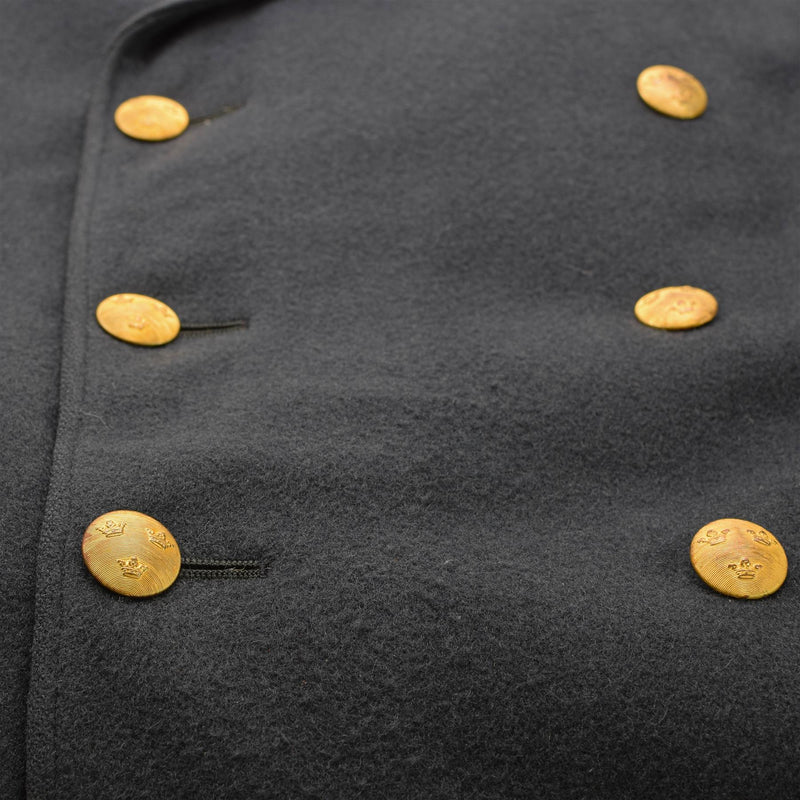 Originele Zweedse militaire blauwe overjas wol gouden knoppen vintage lange jas