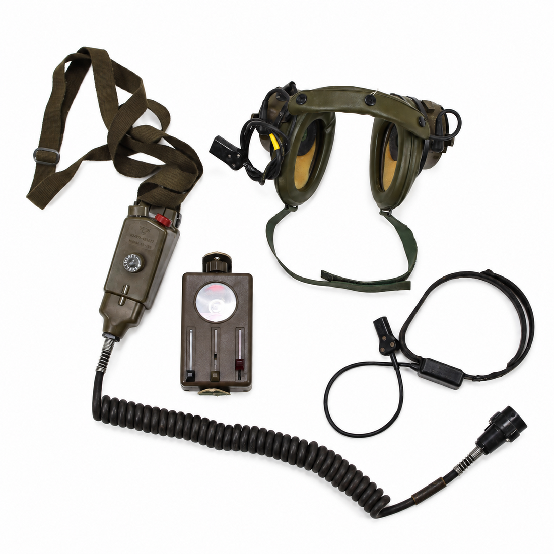 Originele Britse militaire Amplivox luchtvaartcommunicatie-headsetset vintage
