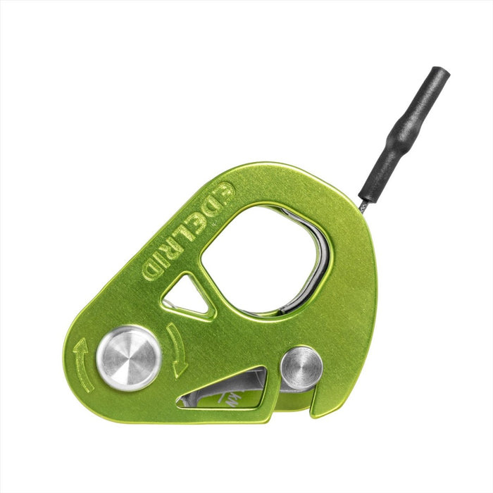 Lichtgewicht groene aluminium Edelrid SPOC klimkatrol met geïntegreerde kabel voor professioneel klim- en reddingsgebruik