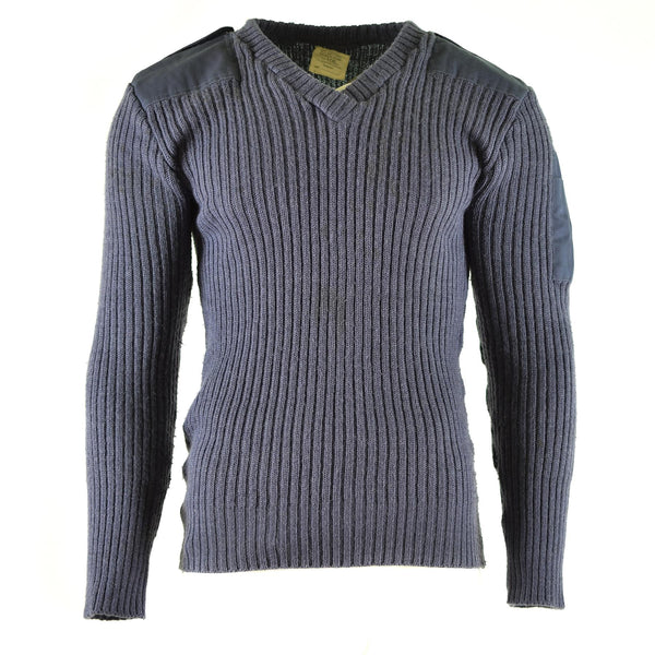 Origineel Britse leger pullover commando jumper blauw grijs trui wol v-neck
