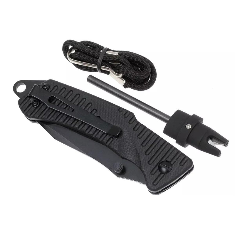 EKA Brand Swede 9 folding knife 57 HRC 12C27 steel fire starter black handle - GoMilitar