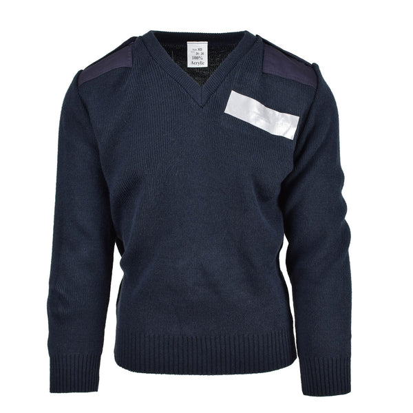 Originele Britse ex-police service pullover commando jumper blauwe v-hals trui