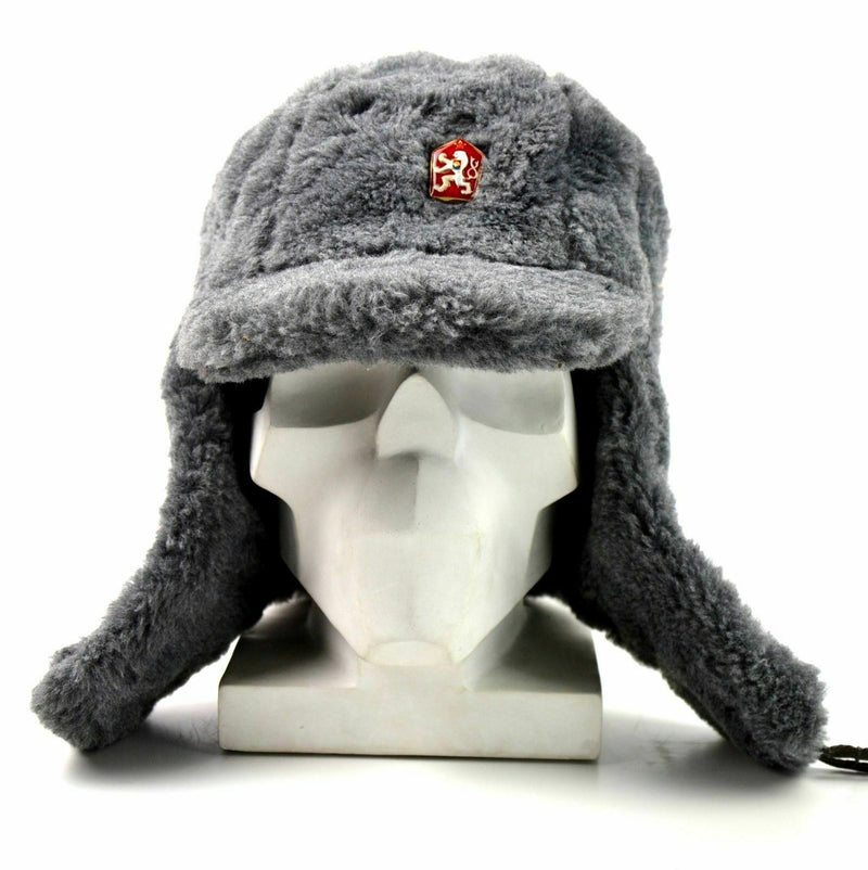 Echt Tsjechisch leger winterkap ushanka grijze bont warme hoed cz militaire isignia