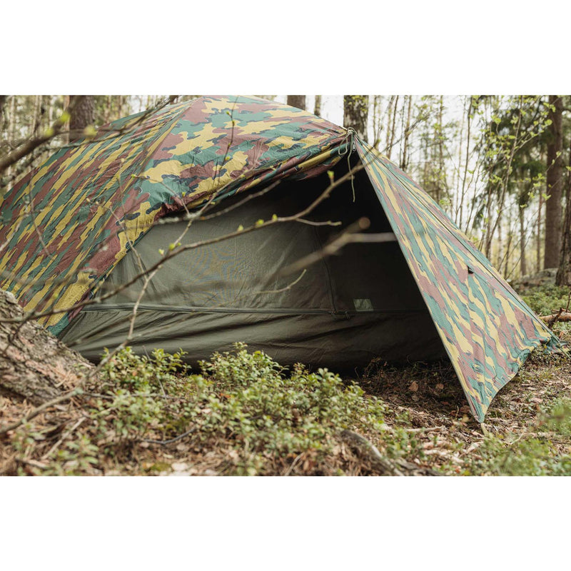 Echte Belgische militaire tweepersoon tent waterdichte ripstop jigsaw tabernakel
