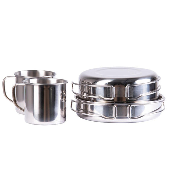 MIL-TEC Outdoor kookgerei 8 stuks roestvrij kamperen kookpot pan kopje plaat