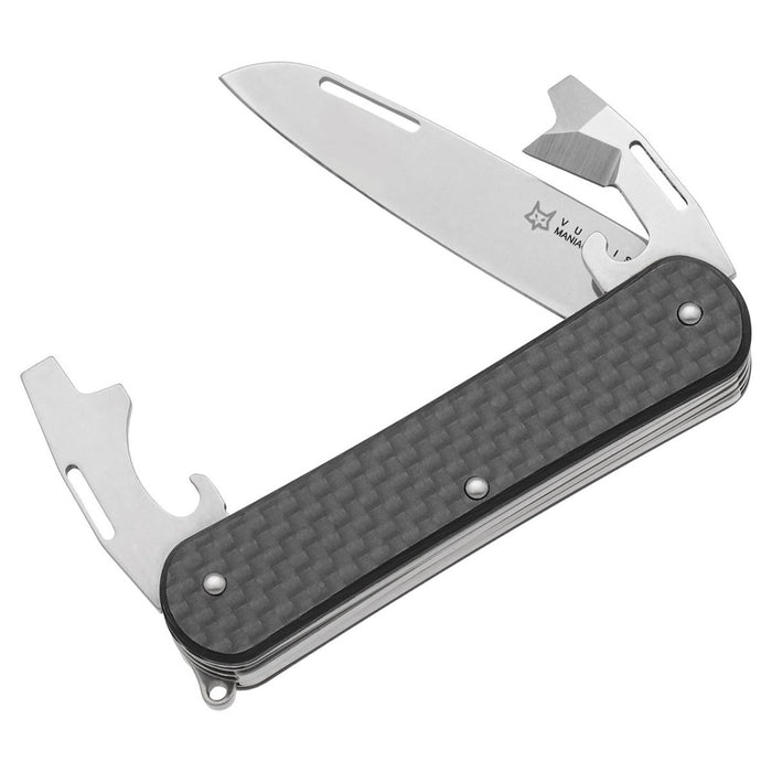 Fox Knives VULPIS FX-VP130-3 CF multitoolzakmes met koolstofvezelhandvat en roestvrijstalen M390-lemmet.