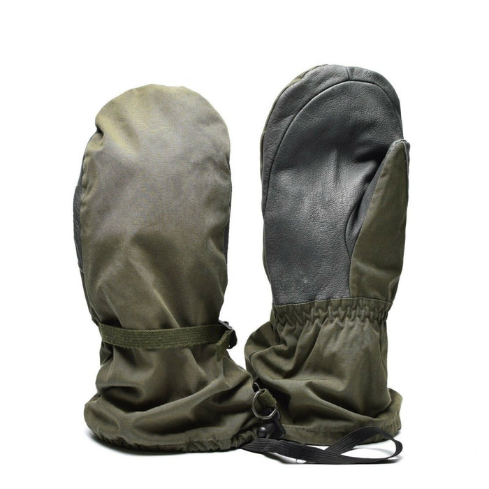 Echte Olijfgroene OD GoreTex-wanten van het Oostenrijkse leger met waterdichte leren handpalmen voor militair gebruik en gebruik buitenshuis.