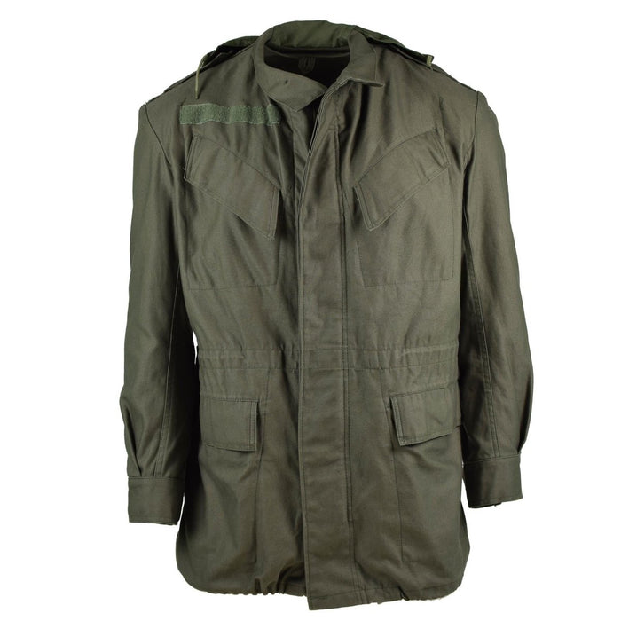 Vintage echte Belgische leger M64 olijfgroene militaire katoenen veldjasparka met meerdere zakken en versterkte ellebogen