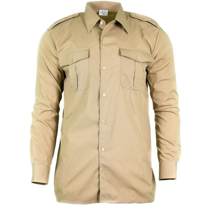 Echt Belgisch legershirt vermoeidheidsoverschot chino kaki militaire lange mouw NIEUW - GoMilitar