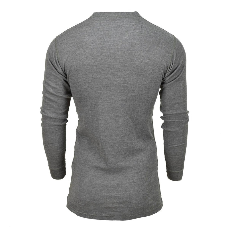 Back view of genuine Belgian military gray thermal flame-resistant long-sleeve undershirt jersey