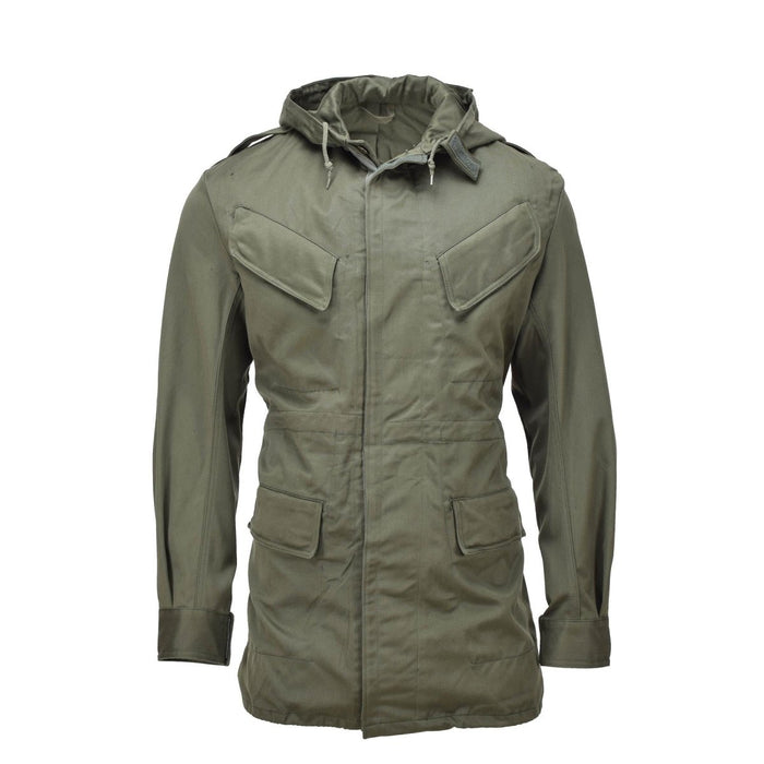 Echte Belgische militaire olijfgroene BDU parka met capuchon, stormflap en meerdere zakken, jasje in vintage stijl.