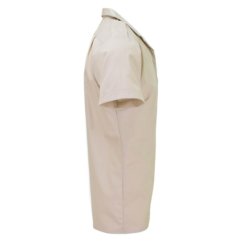 Side view of a khaki British Military women's short-sleeve formal blouse for official occasions