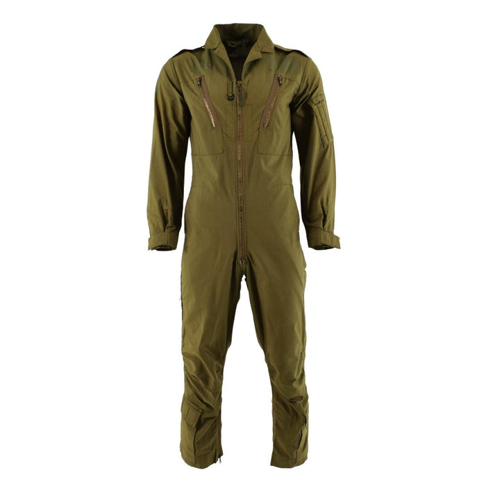 Echte Britse Royal Air Forces olijfgroene overall jumpsuit met ritssluiting en meerdere zakken, militair surplus.