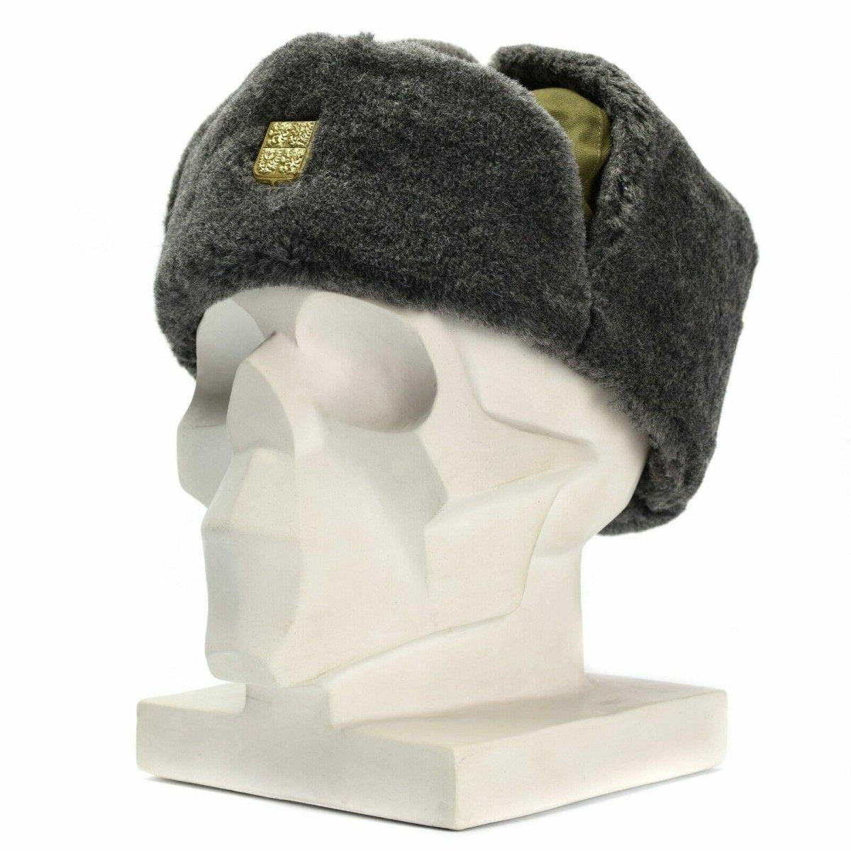 Echt Tsjechisch leger Cap Militaire winterhoed ushanka grijze olijfhoed met badge nieuw