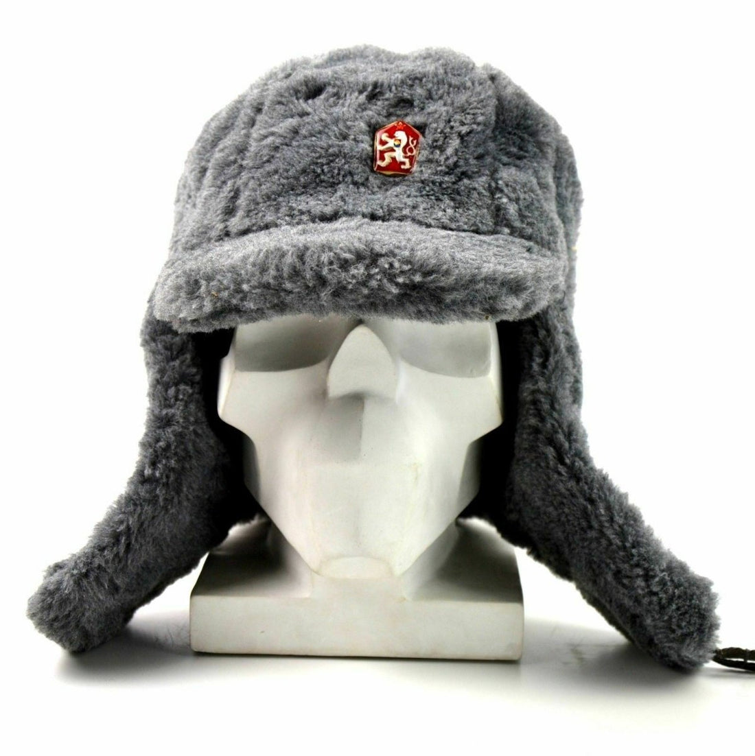 Echt Tsjechisch leger winterkap ushanka grijze bont warme hoed cz militaire isignia