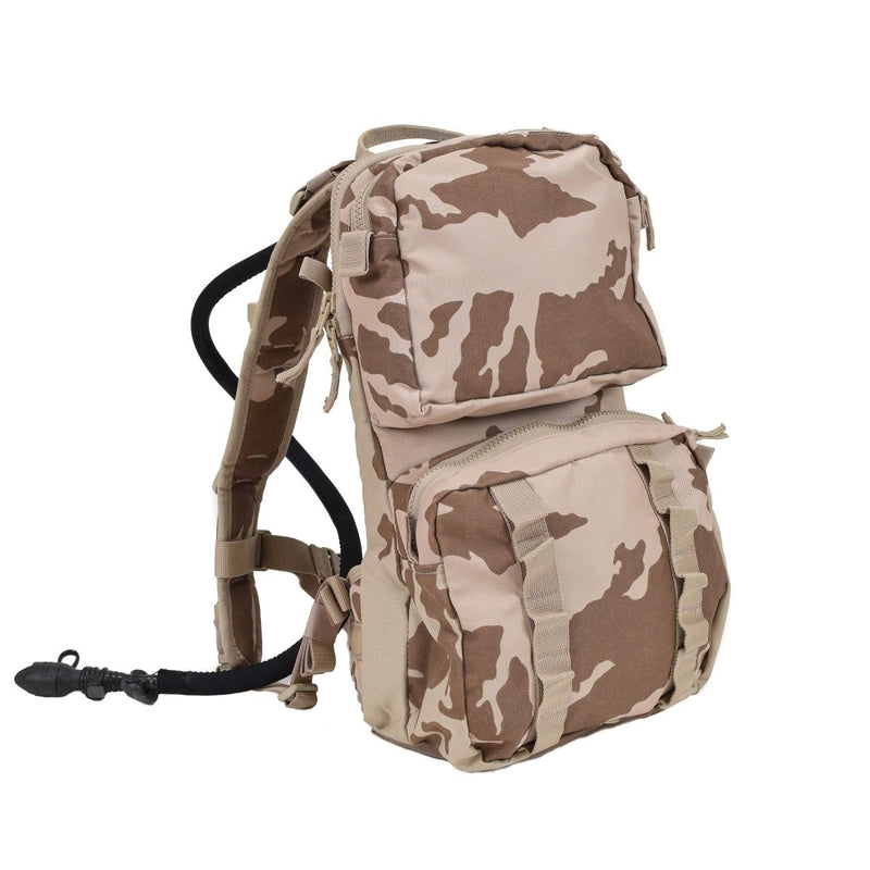 Czech military hydration backpack in desert camouflage with 3-liter bladder and molle system for outdoor use
