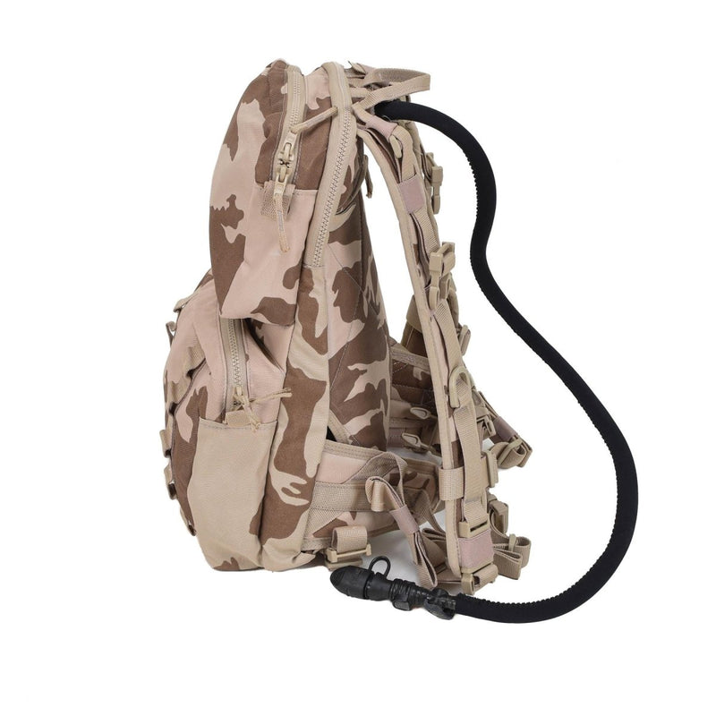 Czech military hydration backpack in desert camouflage with 3L bladder and hose for hands-free drinking