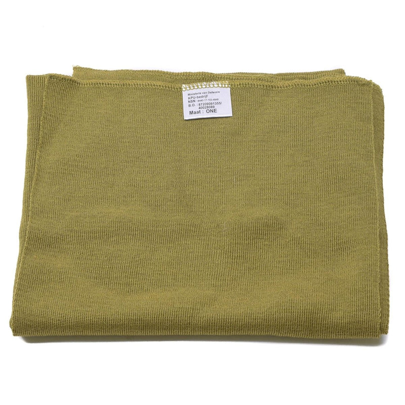 Khaki Dutch army neck tube scarf made of merino wool and cotton, military surplus, warm and versatile accessory.