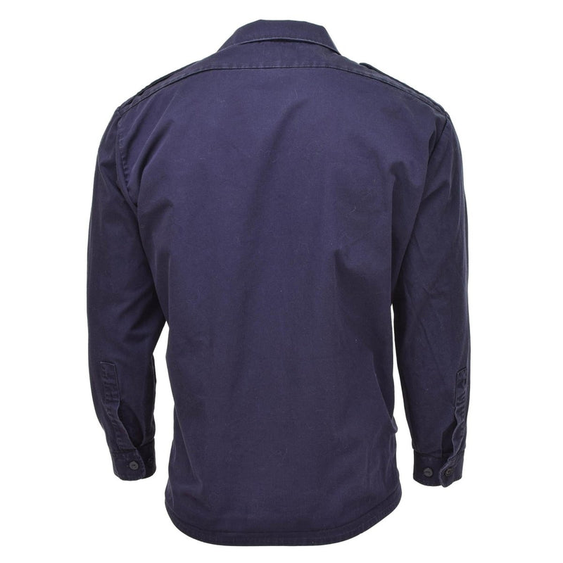 Back view of genuine Dutch army long sleeve navy blue military surplus uniform shirt jacket
