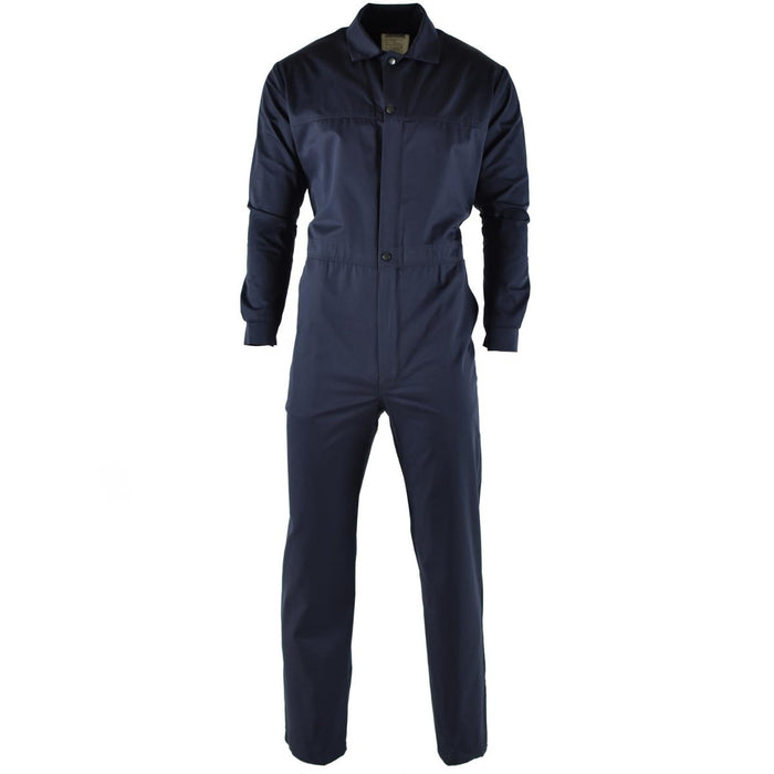 Echte Nederlandse marineblauwe militaire overall jumpsuit met lange mouwen en knoopsluiting aan de voorkant