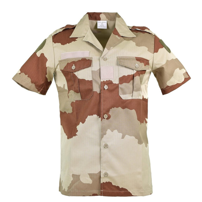 Echt Frans leger F2 woestijncamo militair overhemd met korte mouwen, borstzakken en epauletten.
