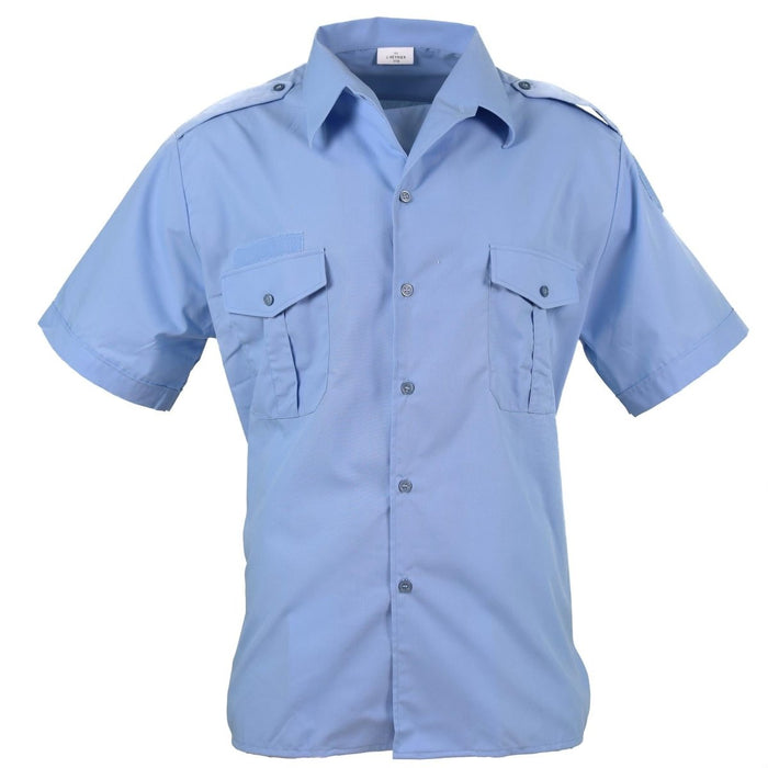 Echt blauw katoenen overhemd met korte mouwen van de Franse militaire politie, borstzakken en epauletten, nieuwstaat
