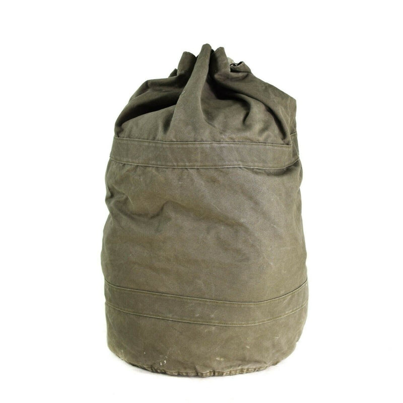 Large genuine German army sea sack duffel bag in olive green with durable canvas and reinforced stitching