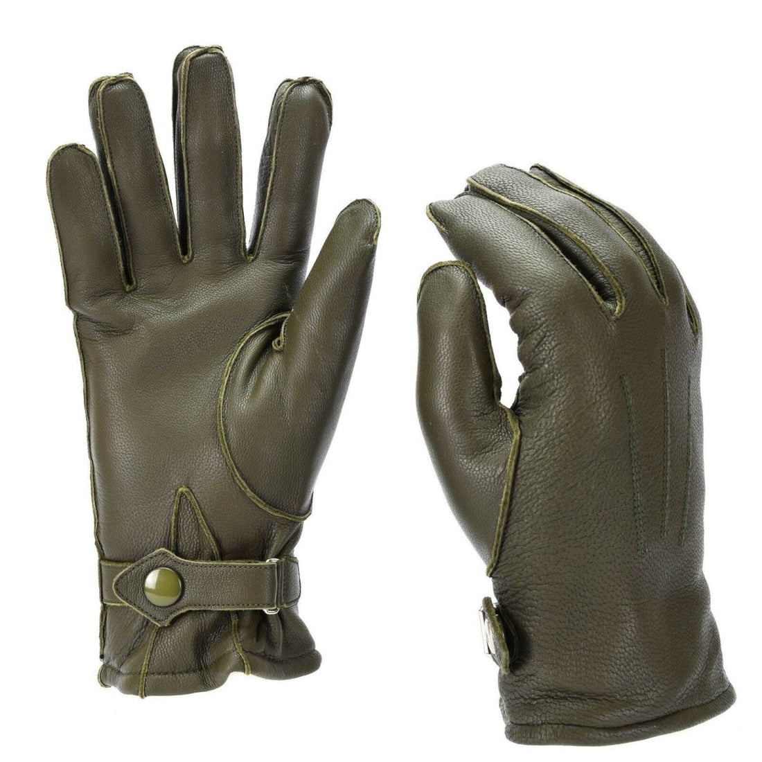Echt Duitse politie -leer OD -handschoenen patrouilleren Olijf bekleed wol 100% winternieuw