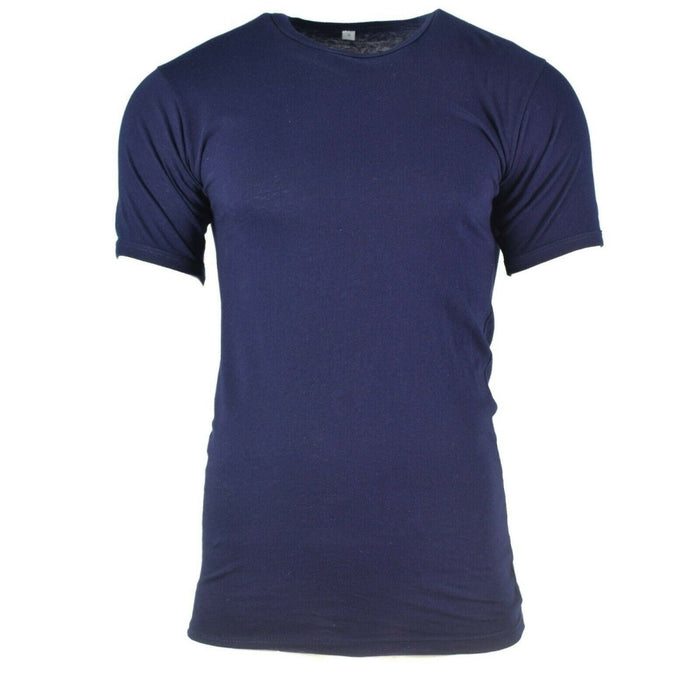 Echt marineblauw katoenen T-shirt met korte mouwen van het Italiaanse leger en een klassiek militair geïnspireerd ontwerp, nieuwstaat.