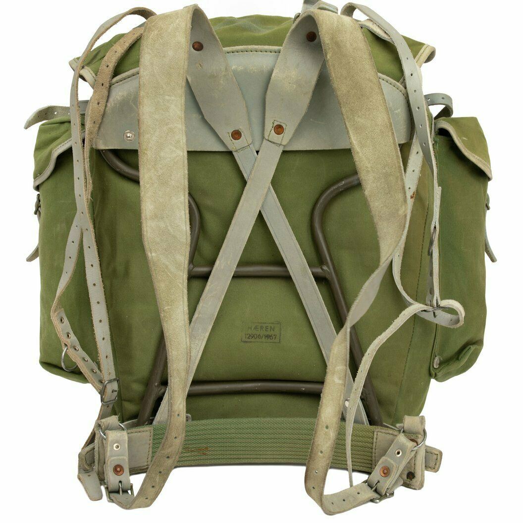 Echte Noorse militaire rugzak met frame leger canvas lederen rugzak pakket