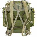 Vintage Norwegian military backpack with metal frame, army canvas, and leather straps designed for rugged outdoor use.