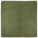 Olive green genuine Romanian army waterproof tarpaulin tent poncho measuring 180x180cm with button and keyhole details