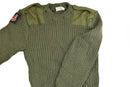 British Army green wool sweater with reinforced shoulders and rib-knit collar, durable military-style jumper for men