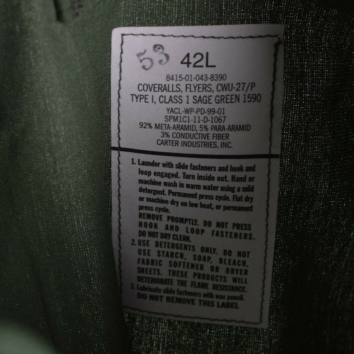 Echte Amerikaanse leger overall USAF CWU-27/P vliegpak groen nomex brandwerend