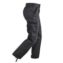 Black German military style moleskin cargo pants with durable fabric and adjustable bottom cuffs for versatile wear.