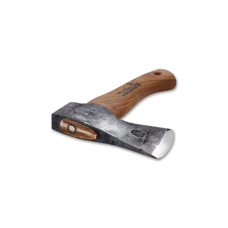 HULTAFORS Ågelsjön mini hatchet with carbon steel head and wooden handle, compact design for camping and hiking use.