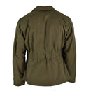 Back view of Italian army olive drab field jacket with adjustable waist and military design features