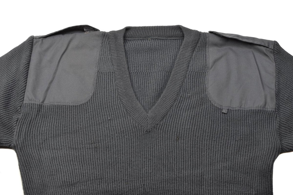 Italiaanse militaire pullover grijs wol commando v-neck trui versterkte ellebogen