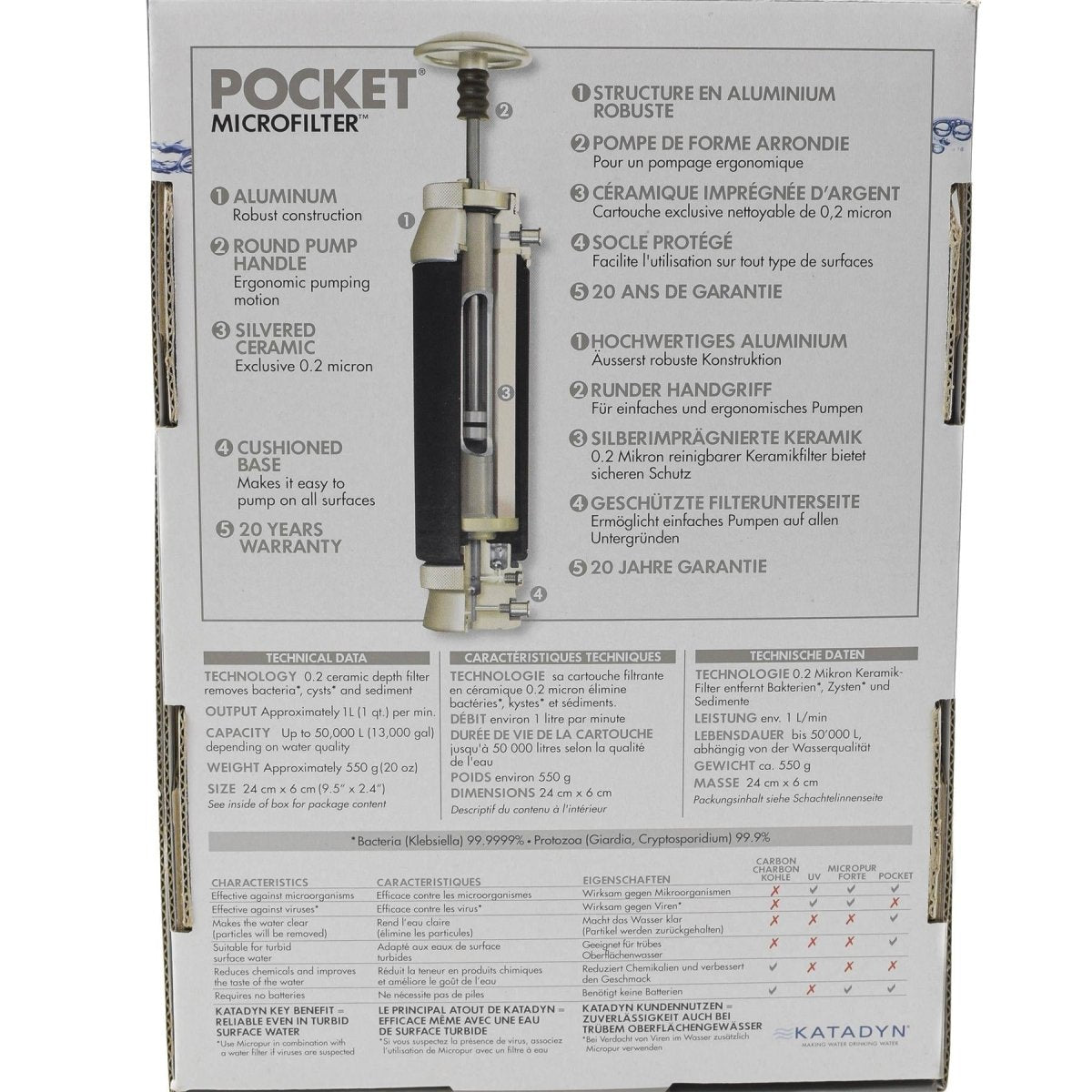 Katadyn Pocket Water Filter Langdurige camping noodzuiveringspremie