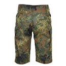 Back view of knee-length Leo Köhler shorts in Flecktarn camouflage with cargo pockets and durable fabric.