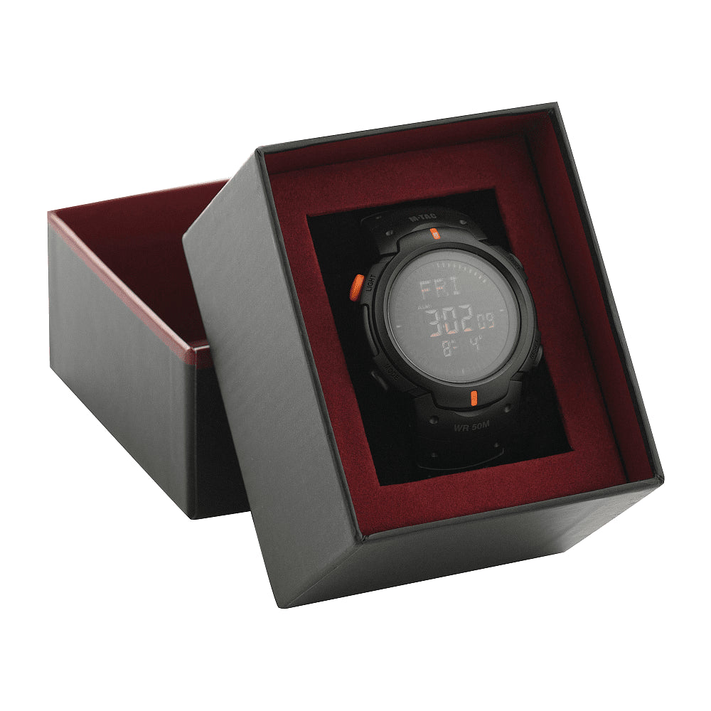 M-Tac tactisch kompashorloge digitale stopwatch alarmtimer 5ATM zwart