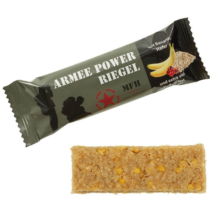 MFH Army Power Bar 60g Cafeïne Energiereep Outdoor Snack Banaan Guarana Smaak - GoMilitar