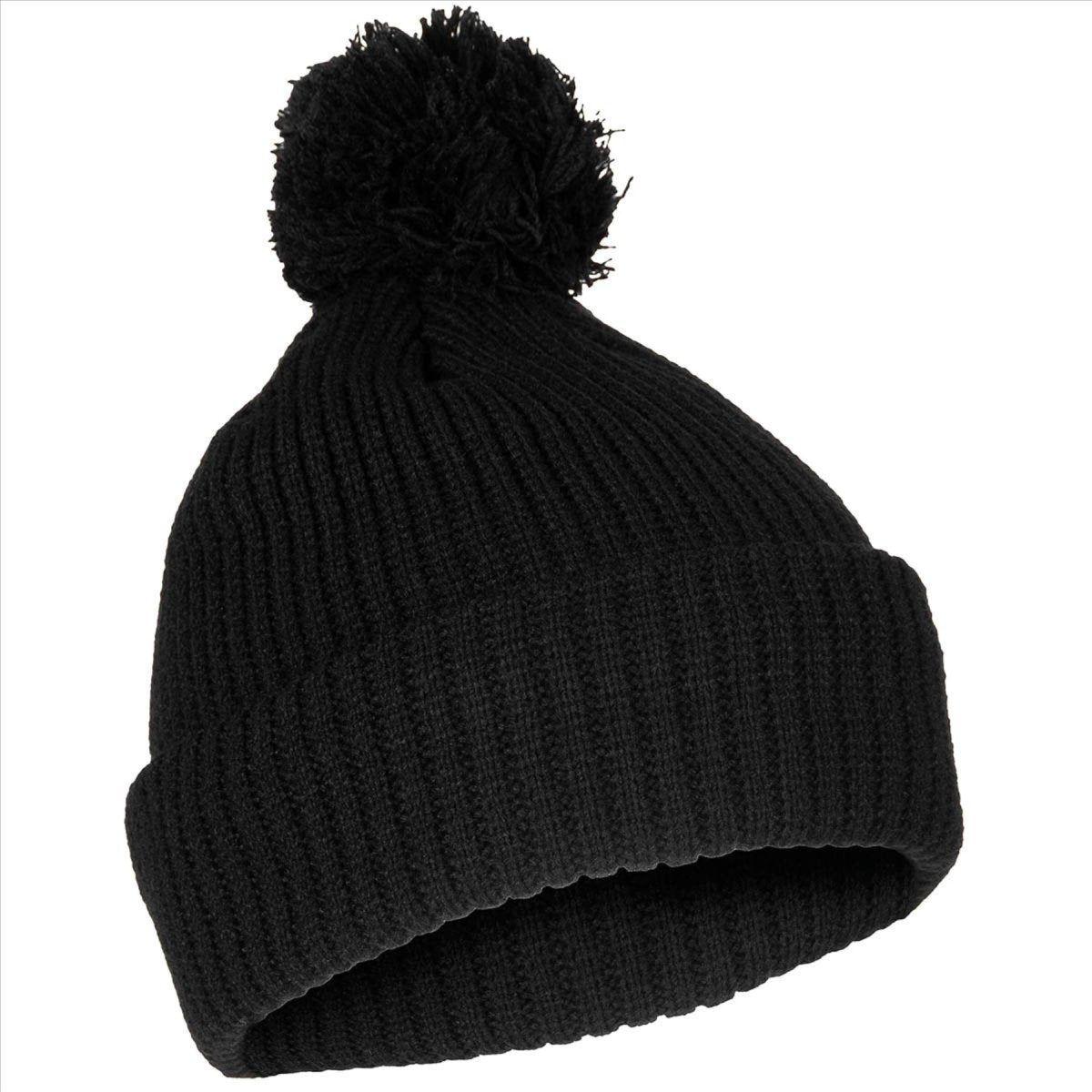 MFH Bobble Hat 3M Thinsulate Isolatie Grof Gebreide Fleece Voering Zwart