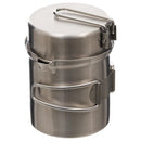 Compact stainless steel MFH brand mess kit with pot and pan, foldable handles for camping, hiking, and outdoor cooking.
