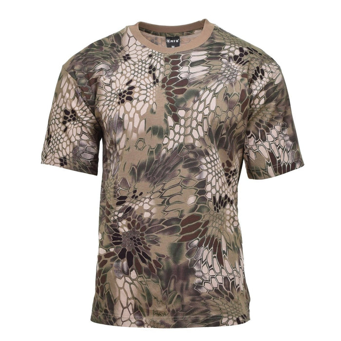 MFH Brand Amerikaans militair ondershirt met korte mouwen in snake FG-camo met lichtgewicht, ademende stof voor actief dragen.