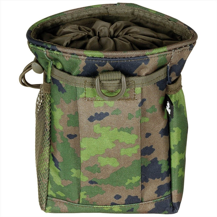 MFH-dumptasje in Finse M05-camouflage met brede opening met trekkoord, MOLLE-bevestiging en zijvak van mesh voor tactische uitrusting