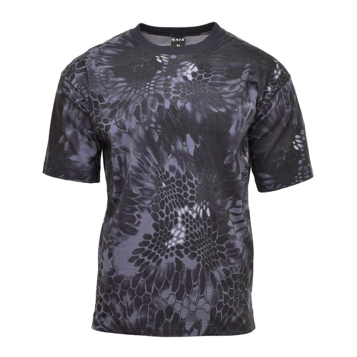 Ademend herenondershirt met korte mouwen en zwart slangencamouflagepatroon, outdoor-T-shirt in militaire stijl