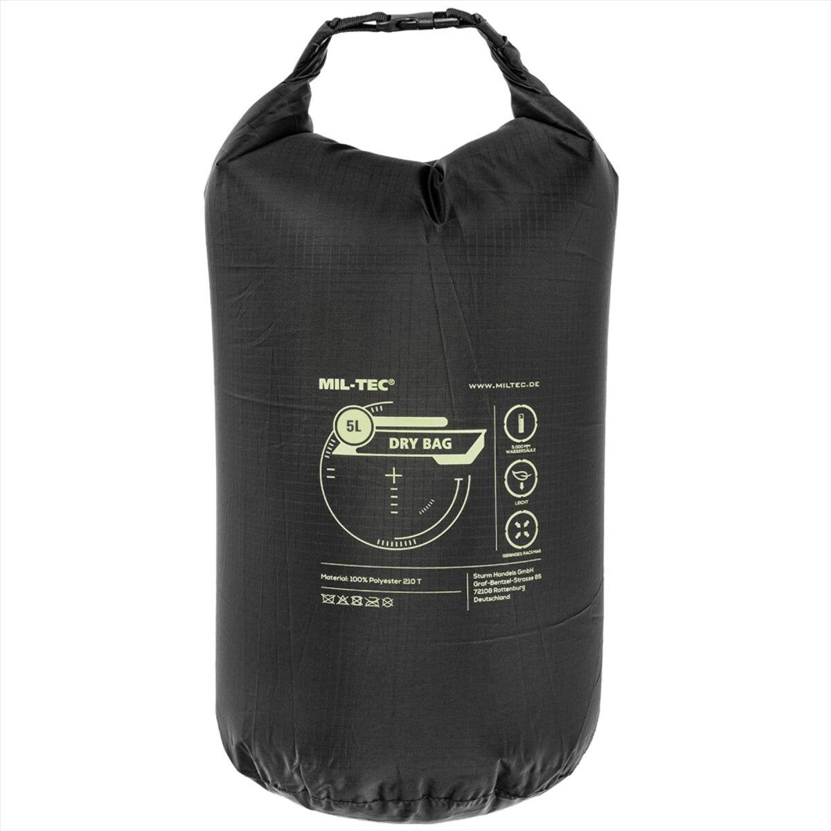 MIL-TEC 5L droge tas, waterdichte rolsluiting, opbergruimte voor buitenuitrusting, zwart